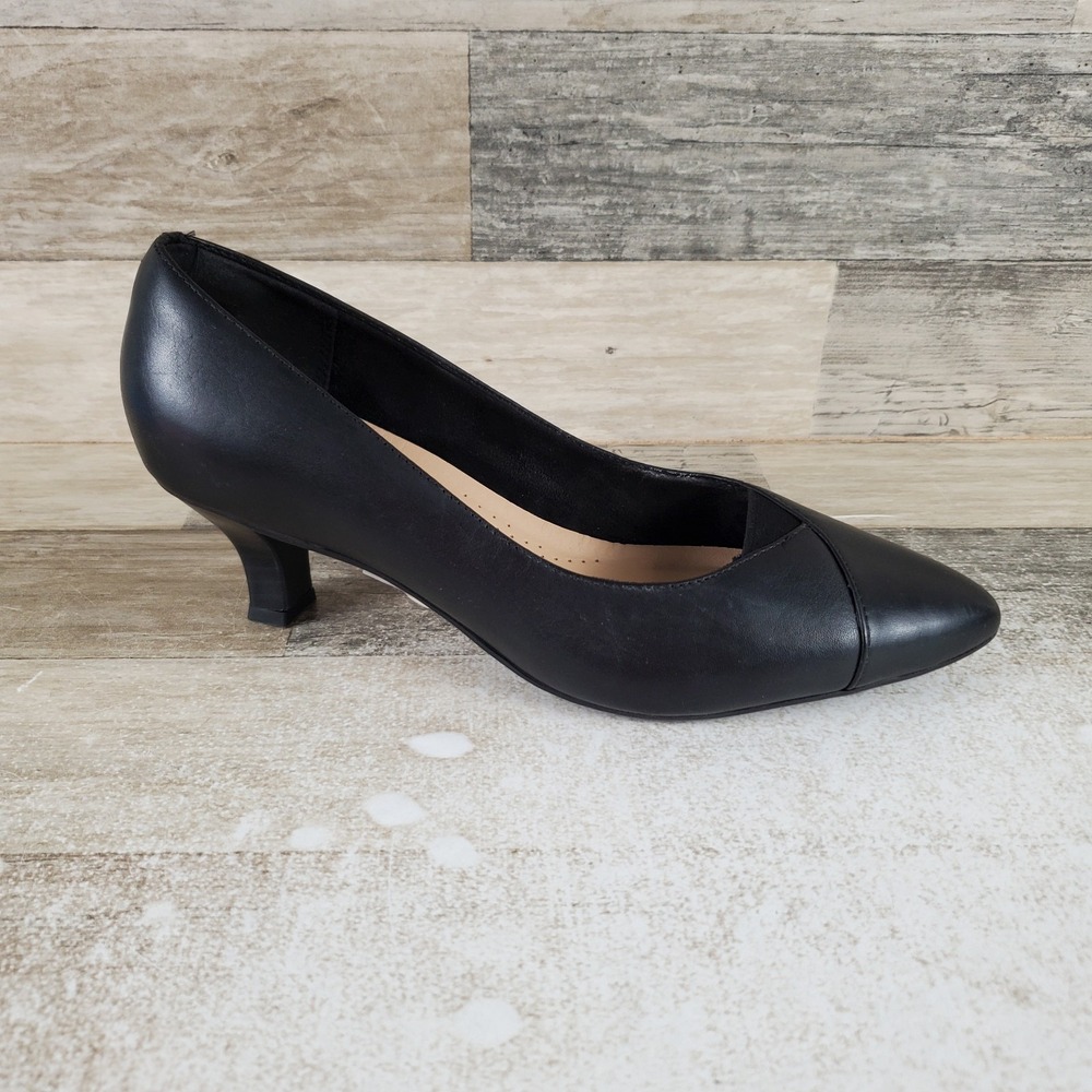 Clarks Noahh Rose High Womens Heels Sz 8.5 M Black Leather Sleek Pointed Toe